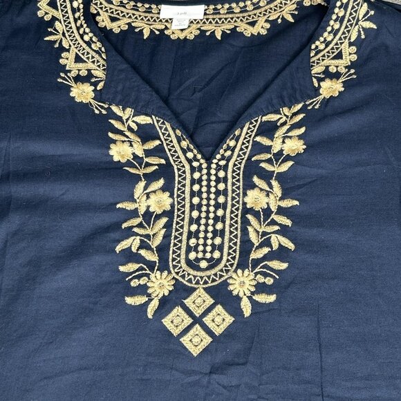 J Jill Shirt Womens 2X Navy Blue Embroidered Tunic Boho Peasant Long Sleeve - Picture 3 of 12